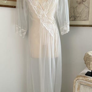 Vintage 1970s Lace Nylon Robe: Bridal Lingerie, Cottagecore Sleepwear