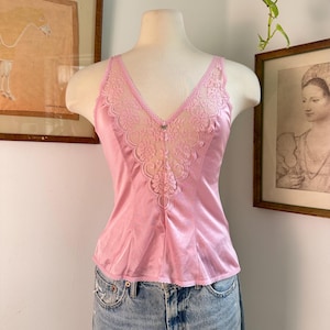 Vintage Pink Lace Camisole nightwear Top Women&#39;s Sleeveless Blouse