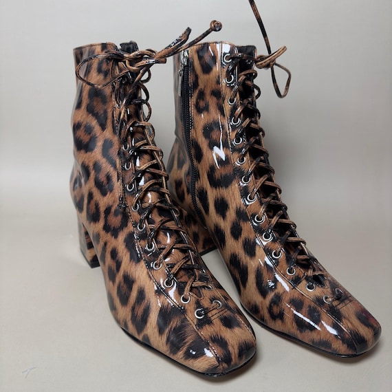 Vintage Schutz Leopard Print Ankle Boots: Patent Leather Lace-Up, Women's  Size