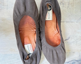 Lanvin Braun Leder Ballerinas | Hergestellt in Italien | Größe 37 | Klassische Runde Zehen Wohnungen