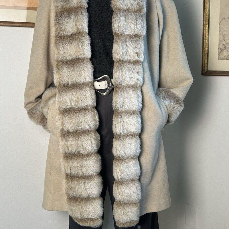 Vintage Fur Collar Fur Cuffs Short Woolen Coat