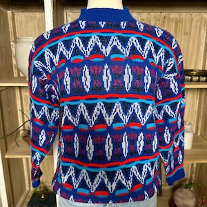 VINTAGE Bright Blue GRUNGE SWEATER For Women | Comfortable Geometric Pullover Knitwear | Retro Pullover | Casual Or Layering Pullover