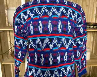 Jersey de punto geométrico vintage de los 80 - Jersey grunge azul brillante