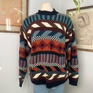 Vintage Geometric Knit Sweater: 80s Retro Pullover