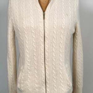 Suéter de pescador vintage Ralph Lauren 100 % cachemira, tejido de cable color crema, suave y lujoso