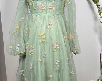 Lace Corset Dress Floral Embroidered Gothic Romantic Cottagecore