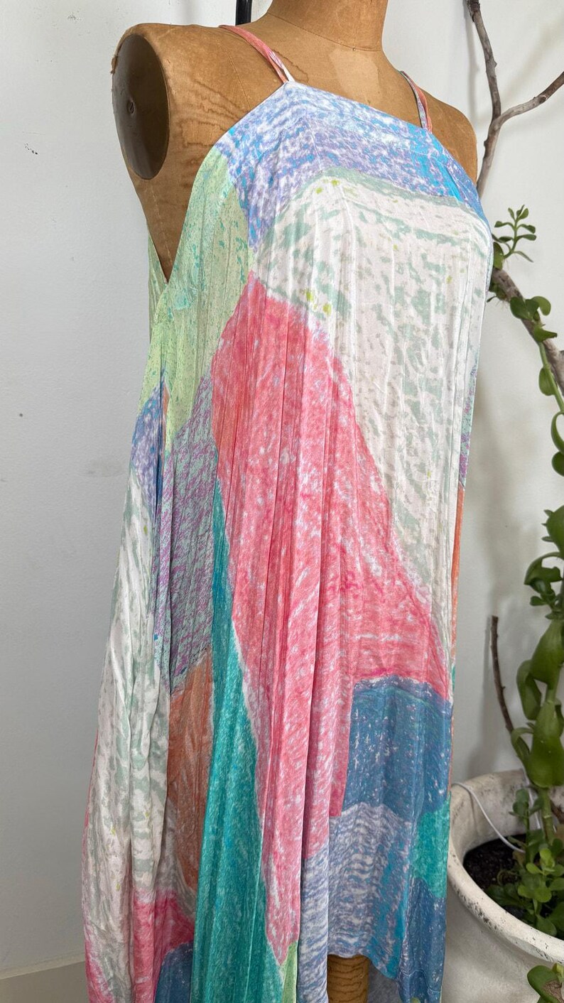 Vestido de verano abstracto de Anthropologie / Vestido ligero de verano en tonos pastel / Vestido fluido Talla pequeña imagen 6