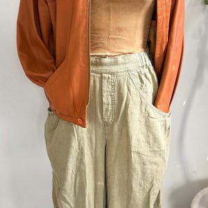 Free People Sage Green Linen Wide Leg Pants Size M Boho Relaxed Pocket Trousers image 1