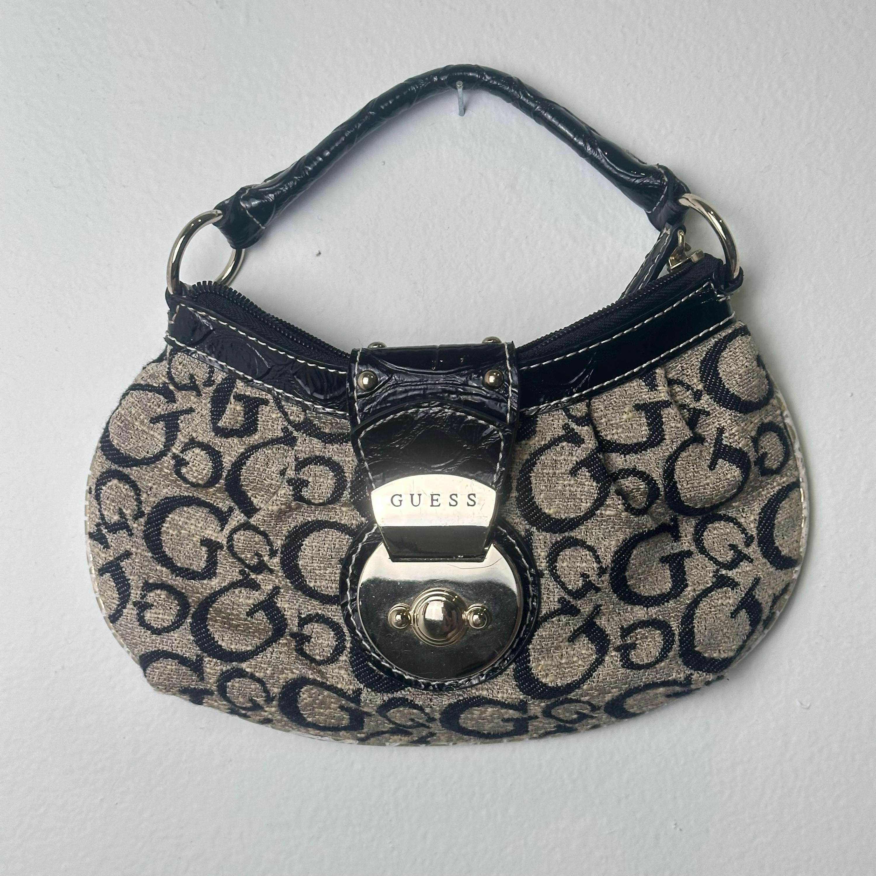 Vintage Guess Monogram Mini Purse With Logo Clasp and Black Handle