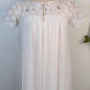 60s Vintage White Chiffon | 60s Movie Star White Chiffon Peignoir Nightgown | Elegant 1960s White Chiffon Gown | Women&#39;s Nightdresses
