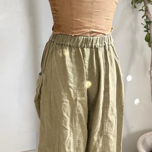 Free People Sage Green Linen Wide Leg Pants Size M Boho Relaxed Pocket Trousers image 5