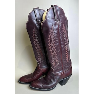 Vintage leren cowboylaarzen Tony Lama maat 5B bordeauxrode laarzen westerse stijl | Laarzen jaren 80| Leren winterlaarzen | Elegante schoenen