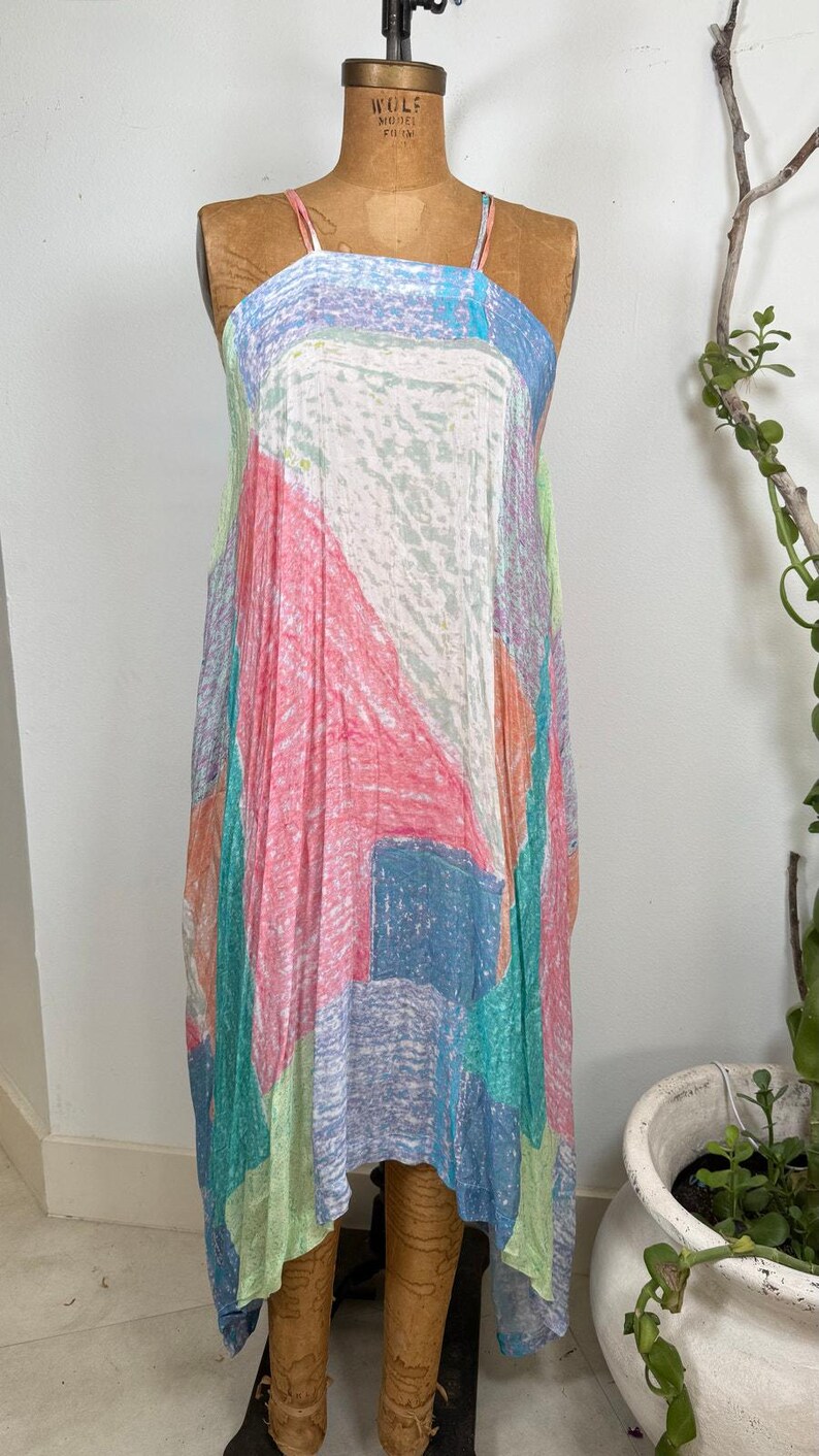 Vestido de verano abstracto de Anthropologie / Vestido ligero de verano en tonos pastel / Vestido fluido Talla pequeña imagen 2