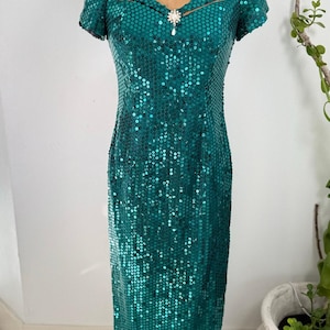 Vintage Oleg Cassini Grünes Paillettenkleid - 80er Jahre Cocktailkleid