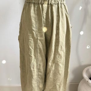 Free People Sage Green Linen Wide Leg Pants Size M Boho Relaxed Pocket Trousers image 6