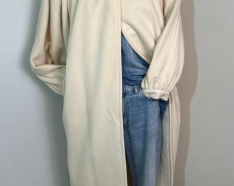 Vintage 1980s Ivory Wool Wrap Coat | Elegant Oversized Overcoat