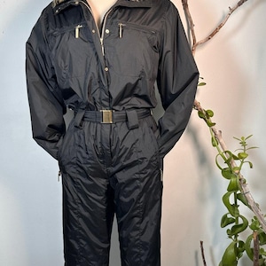 Vintage FERA Women&#39;s Snowsuit: Black Insulated Ski Jumpsuit, Size 8