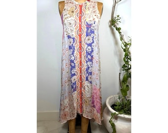 Johnny Was Cosmo Kiera Dress – Boho Floral Midi, Flowy Silk Dress, Size M