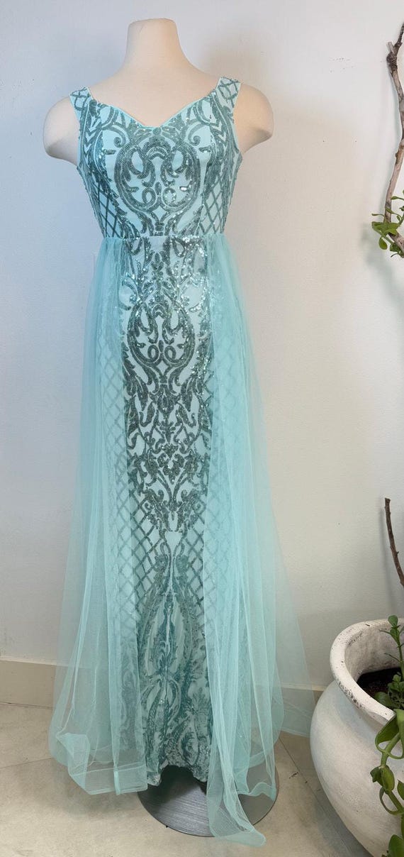Sexy V-neck Slit Light Blue Mermaid Evening Gown JTE070