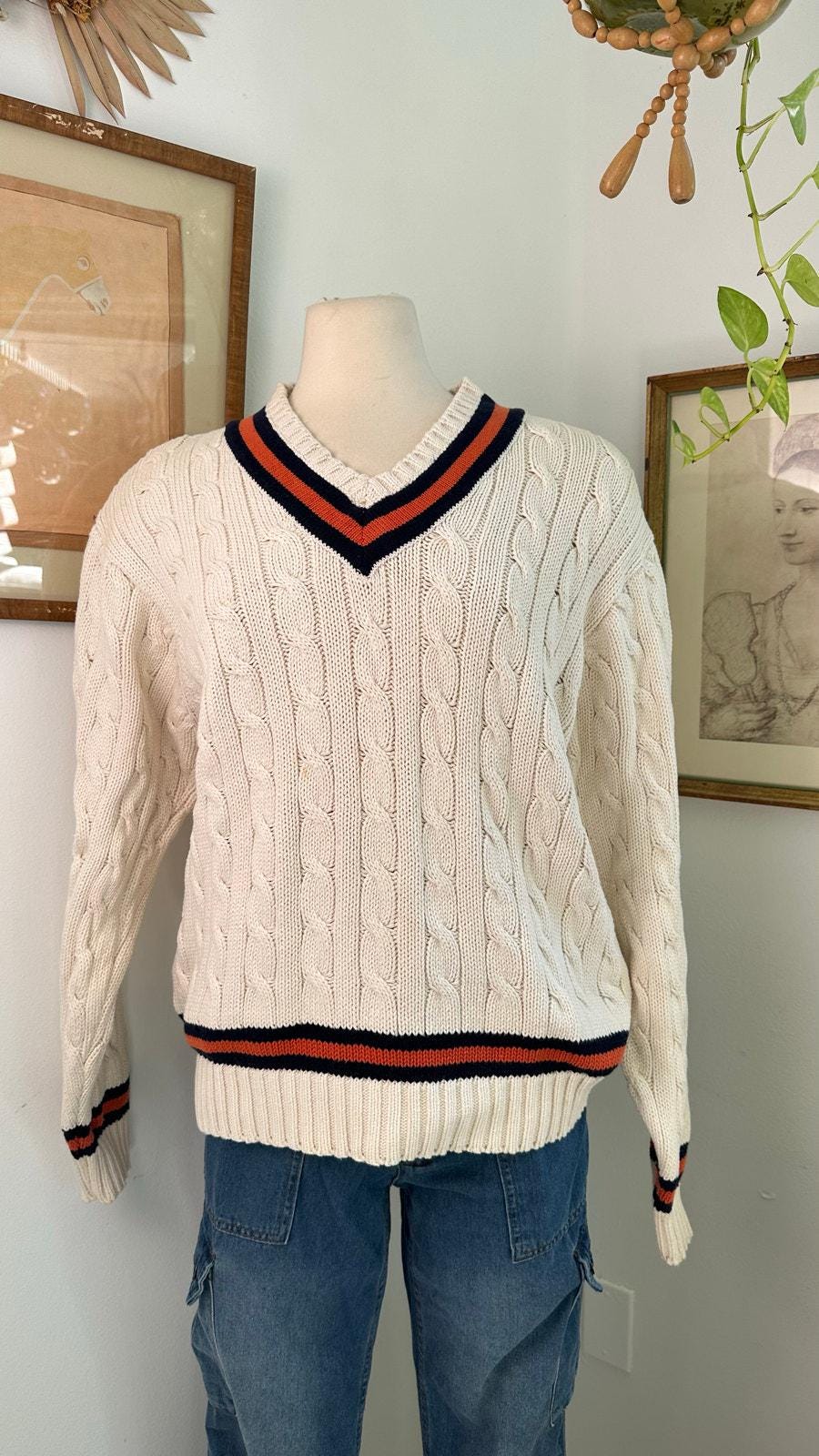 Vintage Brooks Brothers Cable Knit Cricket Sweater Navy and Red 