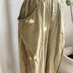 Free People Sage Green Linen Wide Leg Pants Size M Boho Relaxed Pocket Trousers image 3