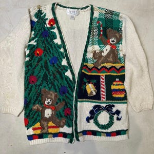 Vintage Christmas Cardigan Hand-Knit Sweater with Festive Holiday Design size S | Christmas Gifts | Gift For Santa | Gift For Her