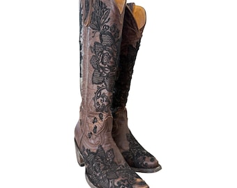 ヴィンテージ 1980年代 サークルG ブラウンレザー 花柄刺繍 ウエスタン