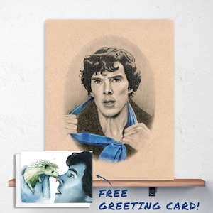 Sherlock Print + FREE Greeting card, Benedict Cumberbatch Print, Sherlock Holmes Gift Ideas, Sherlock Art, Sherlock Gifts, Sherlock BBC