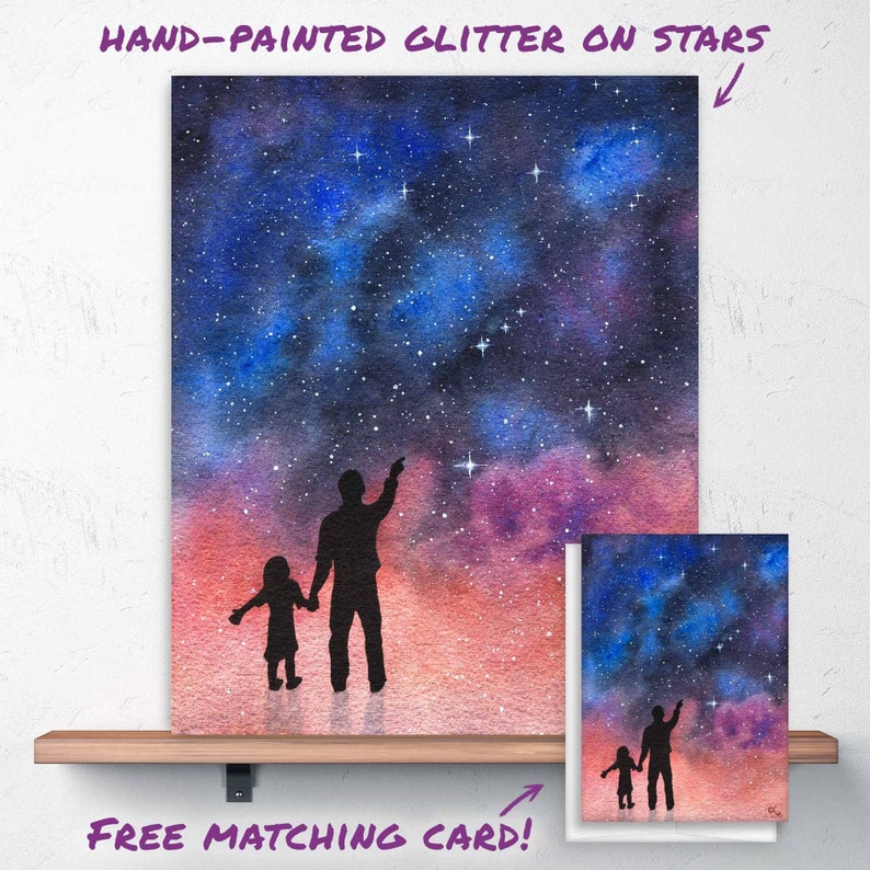 Father Daughter Art Print Dad Gift Astronomy Art Stargazing Dad Galaxy Art Father's Day Gift from Daughter Orion Constellation image 1