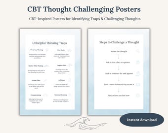 Niepomocne style myślenia w terapii poznawczo-behawioralnej i plakaty z wyzwaniami myślowymi | Materiały do druku dotyczące zdrowia psychicznego nastolatków