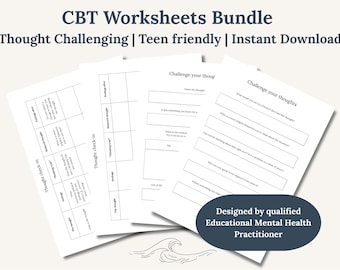 Pakiet arkuszy ćwiczeń CBT do ćwiczenia myślenia | Arkusze ćwiczeń terapeutycznych do druku | Narzędzia do zdrowia psychicznego dla nastolatków