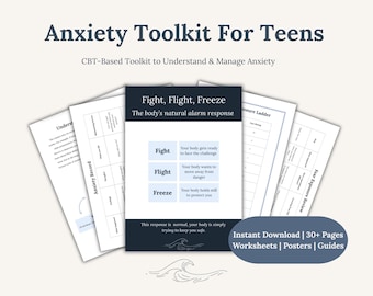 Zeszyt ćwiczeń dotyczący lęku u nastolatków | Arkusze do druku CBT | Umiejętności radzenia sobie, Drabina ekspozycji, Psychoedukacja, Zestaw narzędzi do zdrowia psychicznego