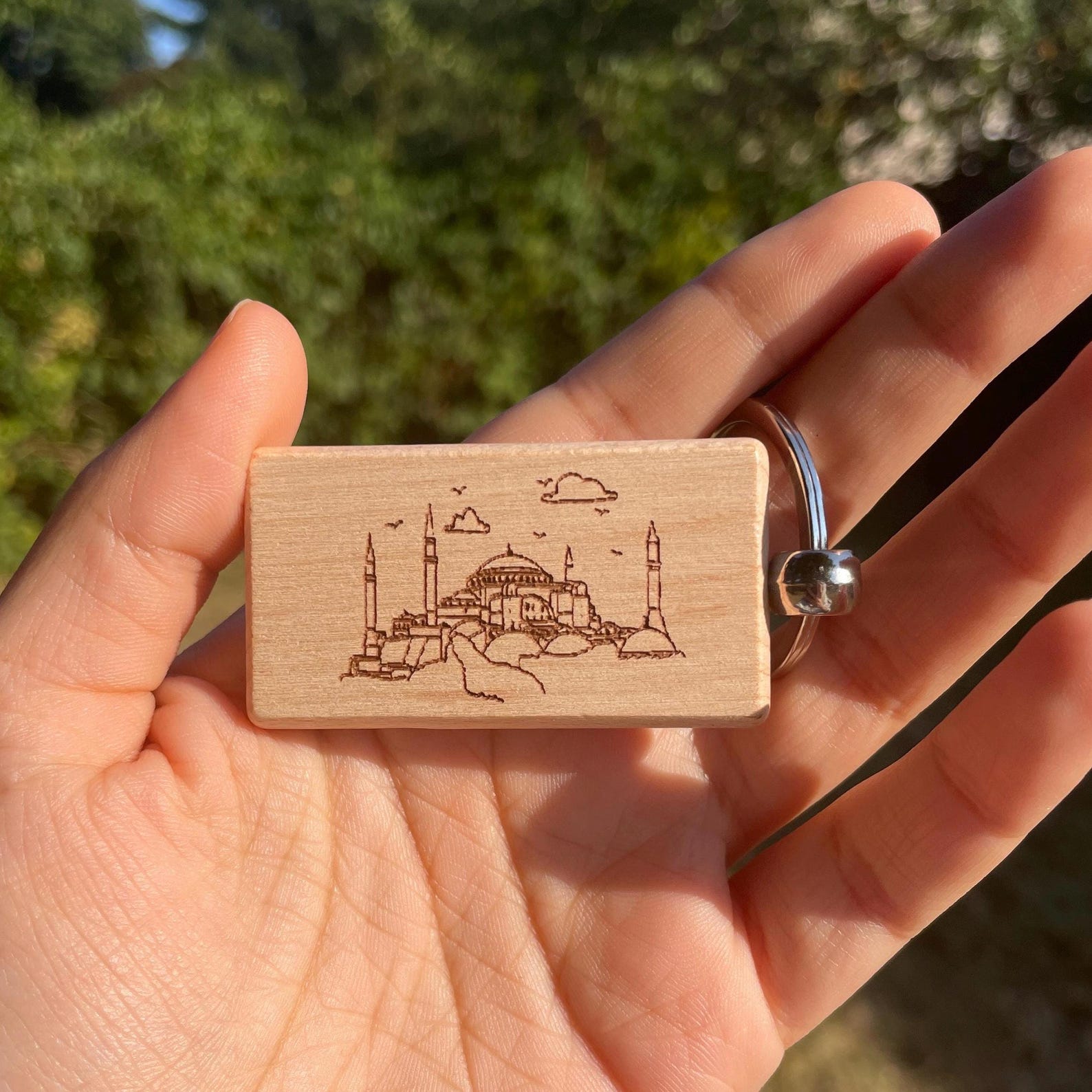 Mosque Keychain Laser Engraved Hagia Sophia Grand Mosque Wooden Keychain - Etsy