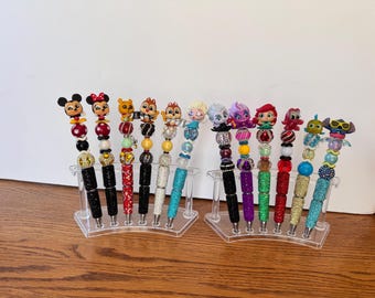 NEW PENS Disney Doorable Beaded Pens Mickey and Minnie Mouse, Chip and Dale, Winnie the Pooh, Little Mermaid, Ursula, Elsa, Stitch