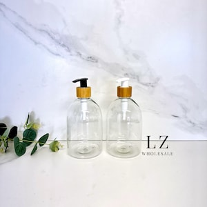 1-150 peças de frasco de plástico transparente em forma de sino de 500 ml / bomba de bambu / atacado / recarregável / banheiro cozinha / xampu / dispensador de sabão