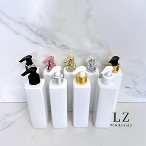 1-150 Stück weißes Quadrat 250ml Kunststoff Blank Flasche / Wahl der Pumpe / Großhandel / nachfüllbar / Bad / Küche / Shampoo / Seife Spender