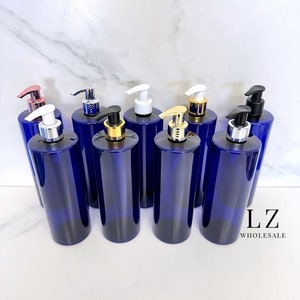 1-150pcs Blue Tubular 500ml Plastic Blank Bottle / Choice of Pump / Wholesale / Refillable / Bathroom / Kitchen / Shampoo / Soap Dispenser