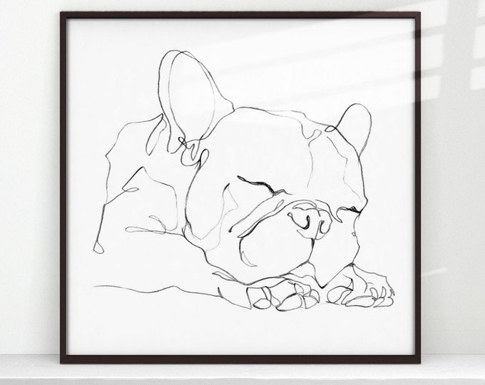 French Bulldog Art Print. Contour Drawing. Artist Ethan Harper. Cute Gifts for Dog Lovers. Dog Wall Decor.