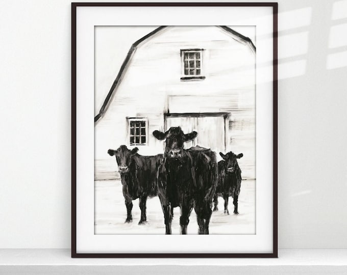 Bovine Trio: Black Cows Hanging out on the farm.  Fine Art Wall Decor by Ethan Harper