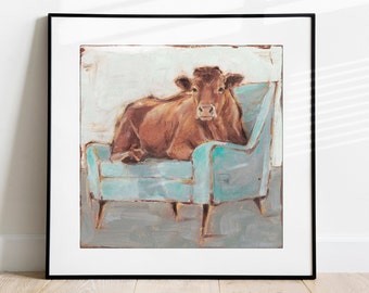 Cow Art Print. Fine Art Print of an Adorable Cow Sitting in a Chair by Ethan Harper