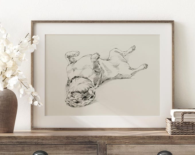 Pug Drawing Art Print Artist Ethan Harper. Cute Gifts for Dog Lovers. Dog Wall Decor.