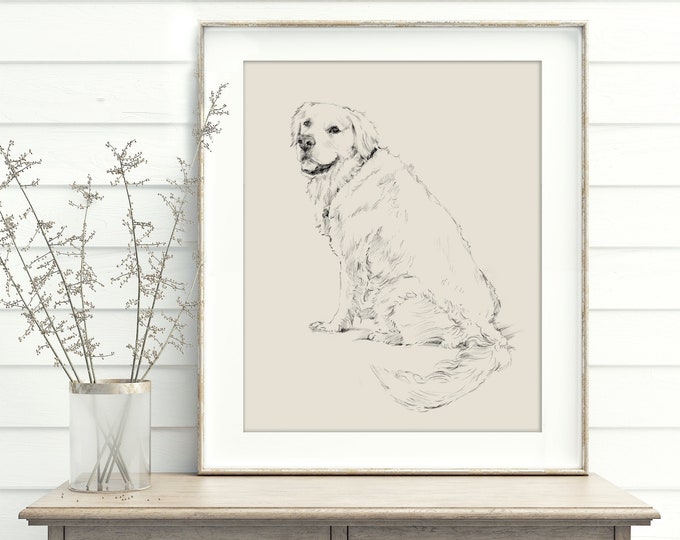 Golden Retriever Fine Art Print. Golden Retriever Drawing. Dog Artwork. Dog Wall Decor. Gifts for Dog Lovers. Christmas