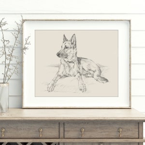 German Shepherd Art, German Shepherd Drawing, Dog Art Decor, Dog Drawing