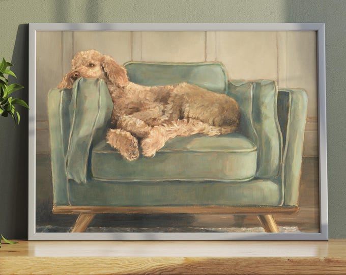 Golden Doodle Retriever Art Print by Ethan Harper. Goldendoodle Painting Wall Decor.