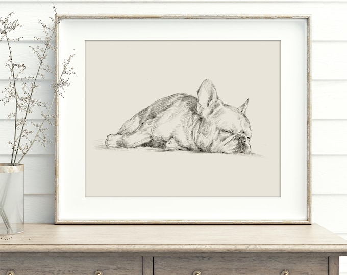 French Bulldog Art Print. Contour Drawing. Artist Ethan Harper. Cute Gifts for Dog Lovers. Dog Wall Decor.