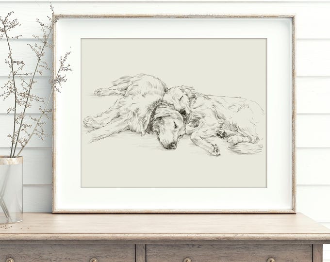 Golden Retriever Art Print: Antique Style Dog Sketch, Ethan Harper
