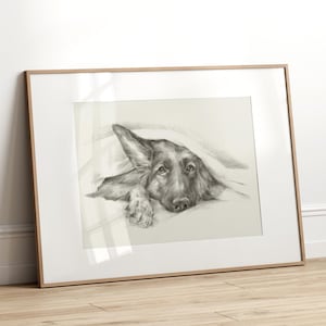 Lámina decorativa de pastor alemán asomándose - Lindo retrato de mascota - Póster dibujado a mano - Decoración de pared de perro pastor alemán de Ethan Harper - Arte para el baño de perros imagen 5