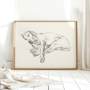 Lámina artística de un labrador negro - Láminas de arte para pared de un labrador retriever durmiendo - Dibujo de perro para decoración de pared de habitación infantil - Pintura de mascotas de Ethan Harper