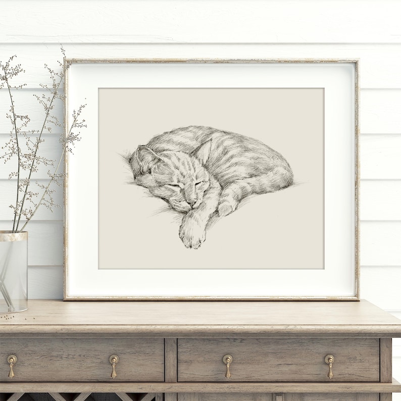 Cat Portrait Wall Art Print - Cat Drawing Poster for Pet Memorial Gift - Cat Artwork Illustration by Ethan Harper image 3