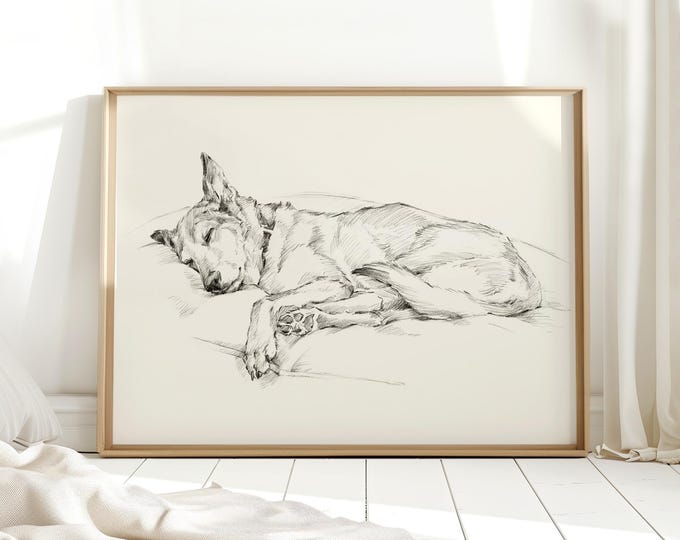 Husky Dog Art Print: Sleeping Puppy Pencil Sketch by Ethan Harper